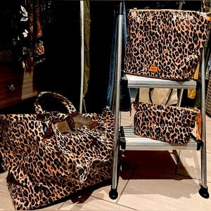 Set of Three Consuela Blue Jaguar Leopard Bags-Purse, Accessory Bag & Duffle